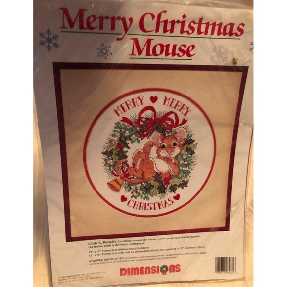 Dimensions Cross Stitch Kit 8435 Merry Christmas Mouse NIP 1992 - Picture 1 of 6